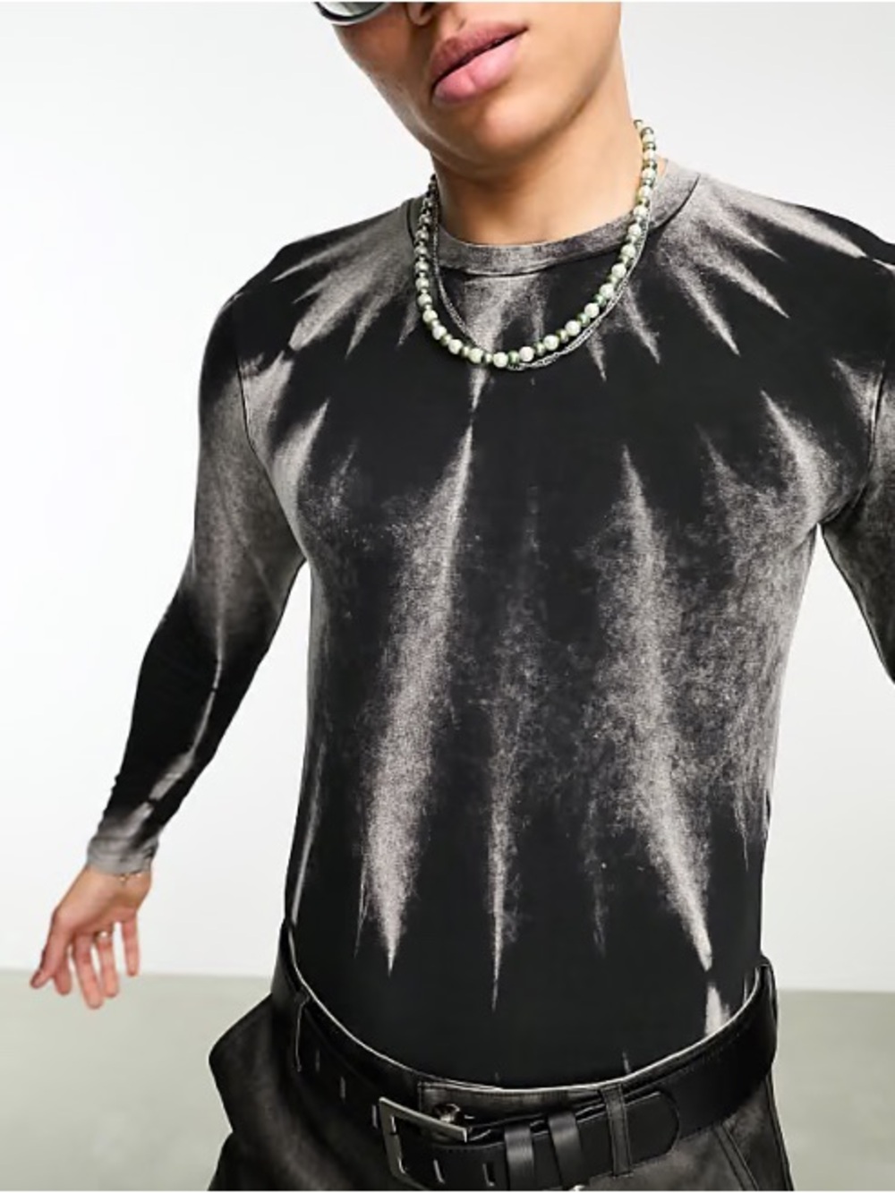 Mens ASOS DESIGN long-sleeved black tie-dye bodysuit